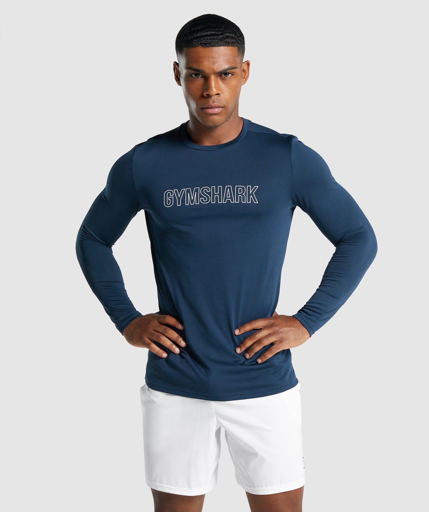 Gymshark Arrival Long Sleeve Graphic T-shirts Herren Navy | 7024195-RU