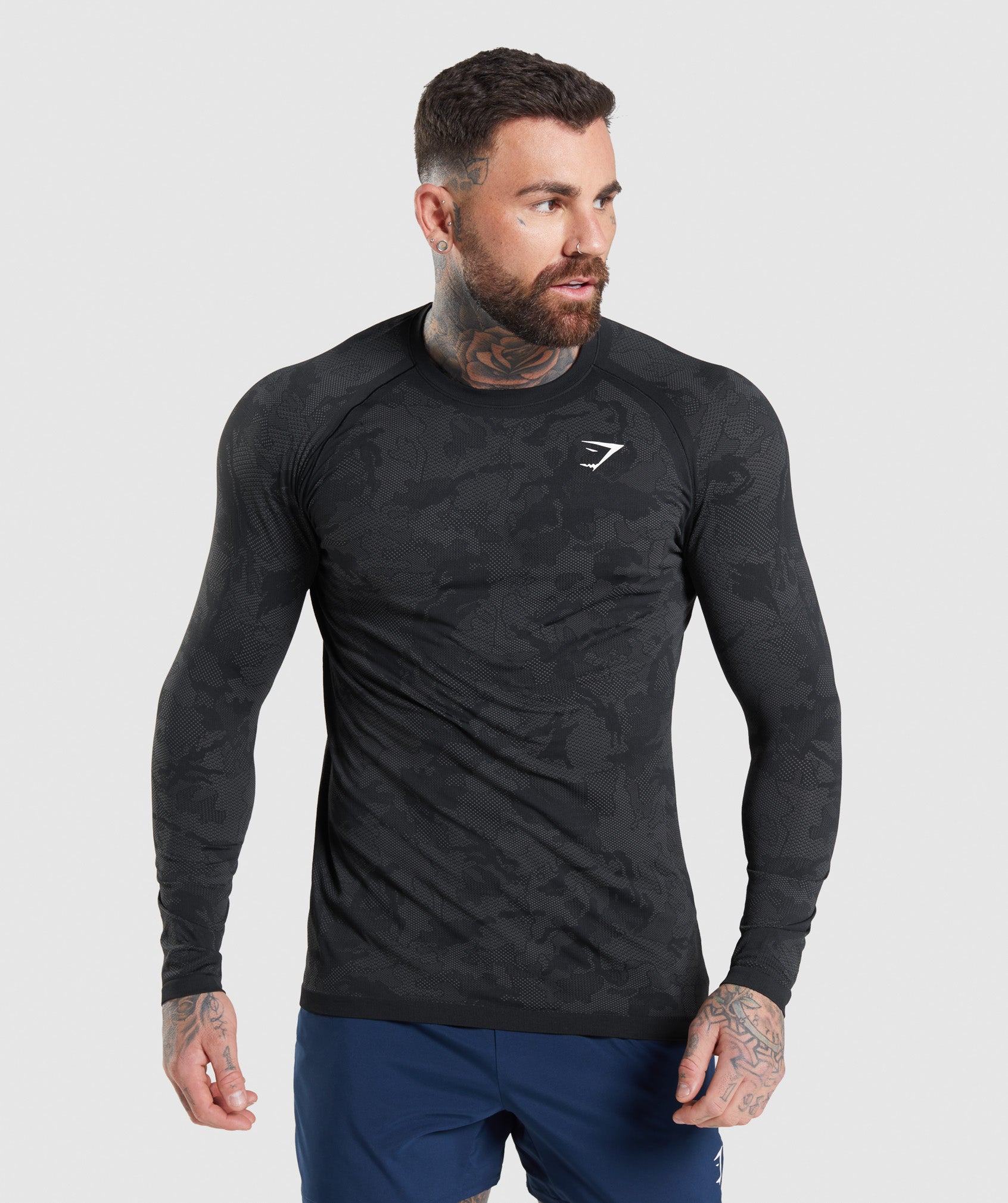Gymshark Geo Seamless Long Sleeve T-shirts Herren Schwarz Grau | 0869743-AY