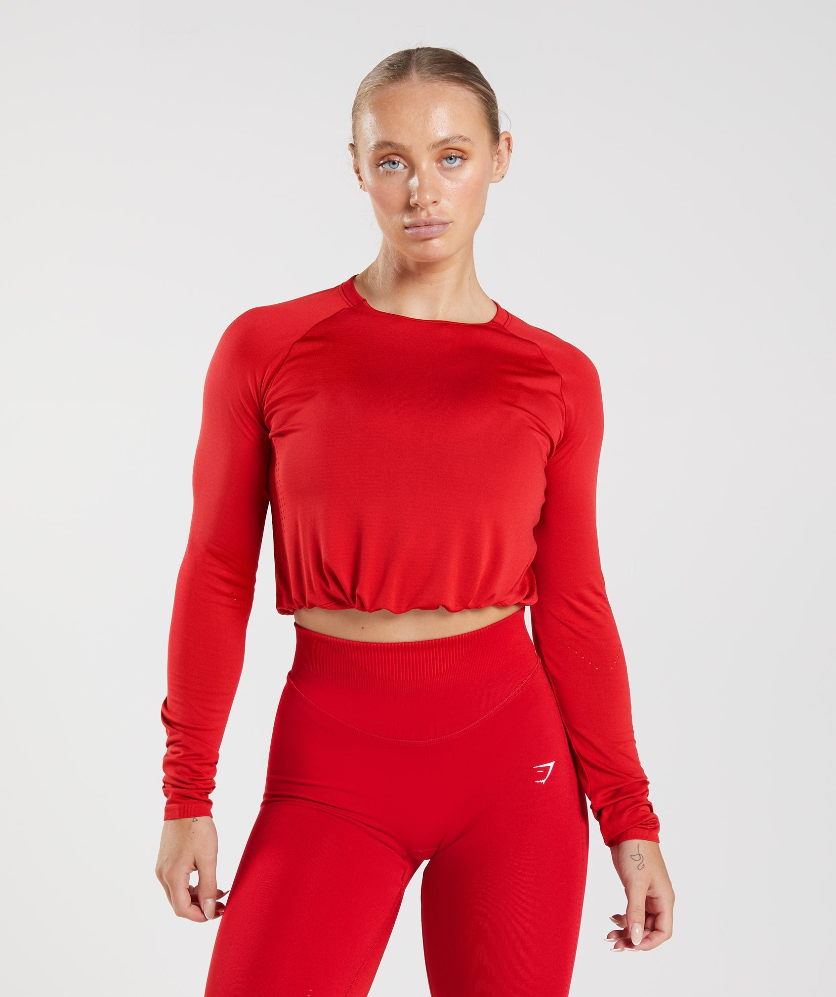 Gymshark Sweat Seamless Long Sleeve Crop Oberteile Damen Rot | 4085721-JD