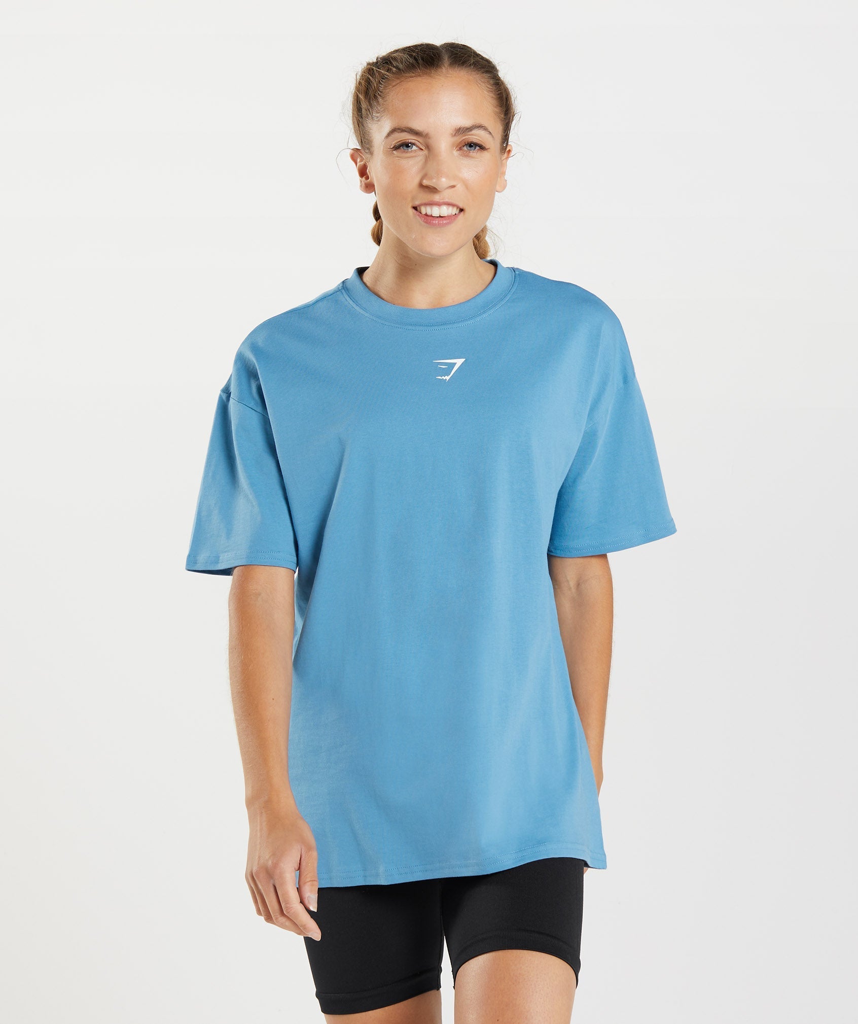Gymshark Fraction Oversized T-shirts Damen Blau | 3412609-VX