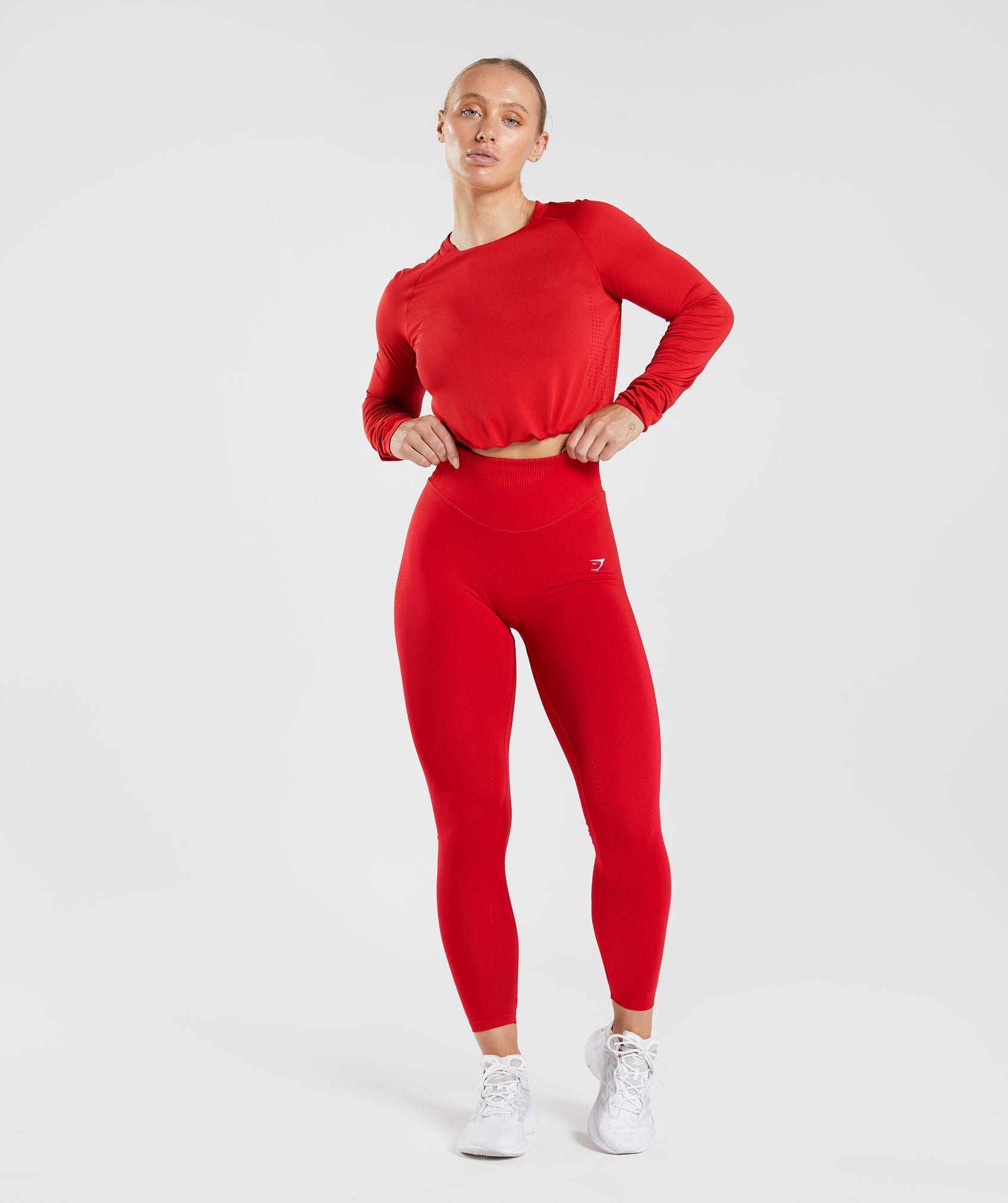 Gymshark Sweat Seamless Long Sleeve Crop Oberteile Damen Rot | 4085721-JD
